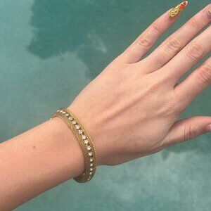 Vintage Gold-Tone Woven Bracelet with Rhinestone Accents